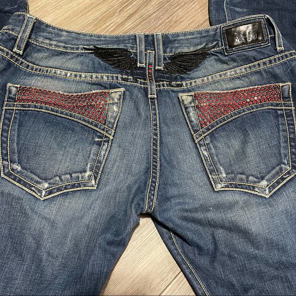Robin’s Jeans embellished distressed straight leg jeans size 40 x 34 - Picture 2 of 11